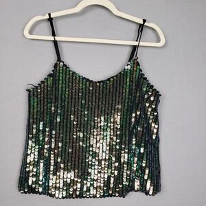 Glamourous Size M‎ All Over Sequin Cami Tank Top Green Swifty Showgirl Holiday